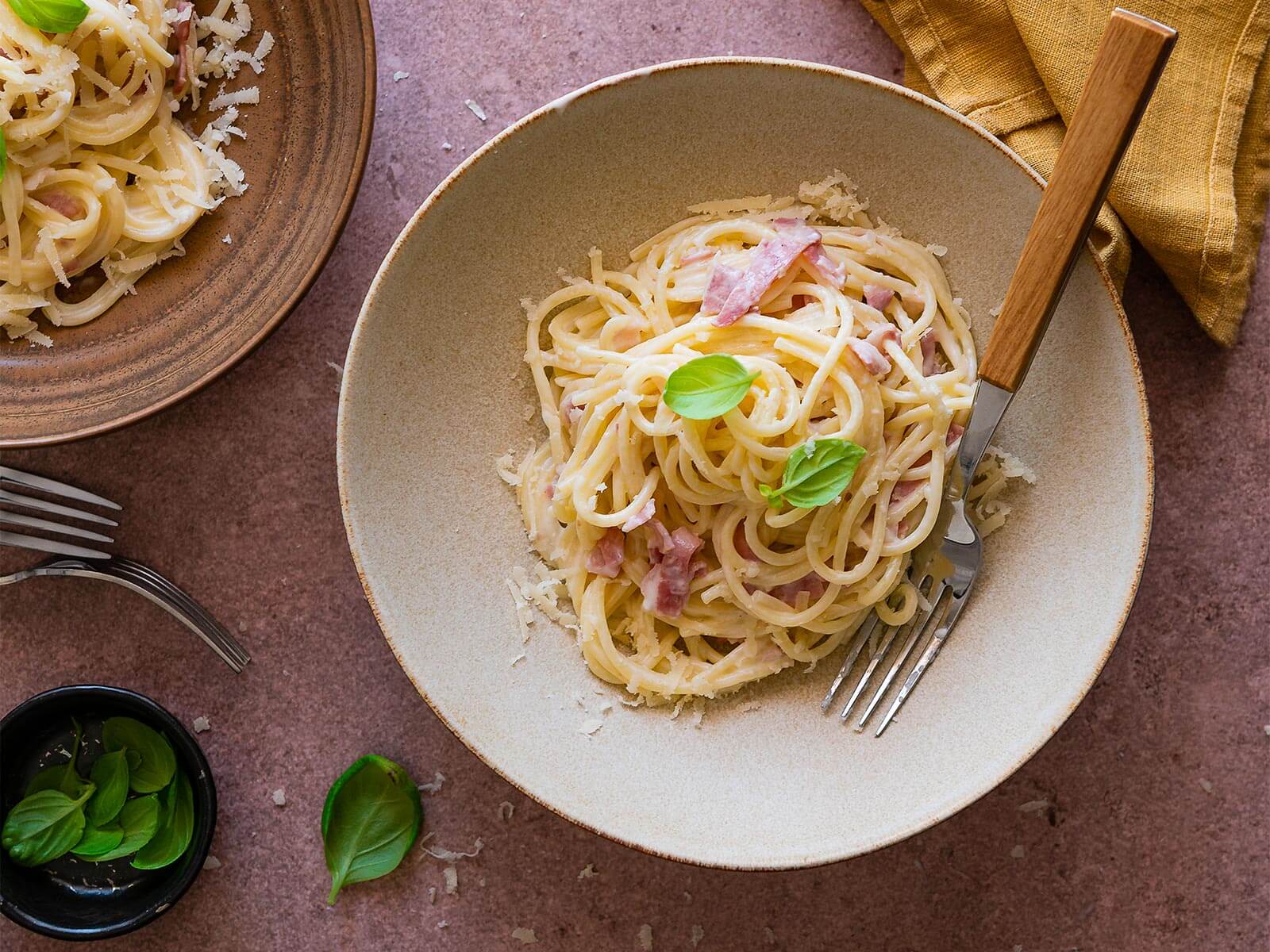 Massa Carbonara com Natas e Bacon