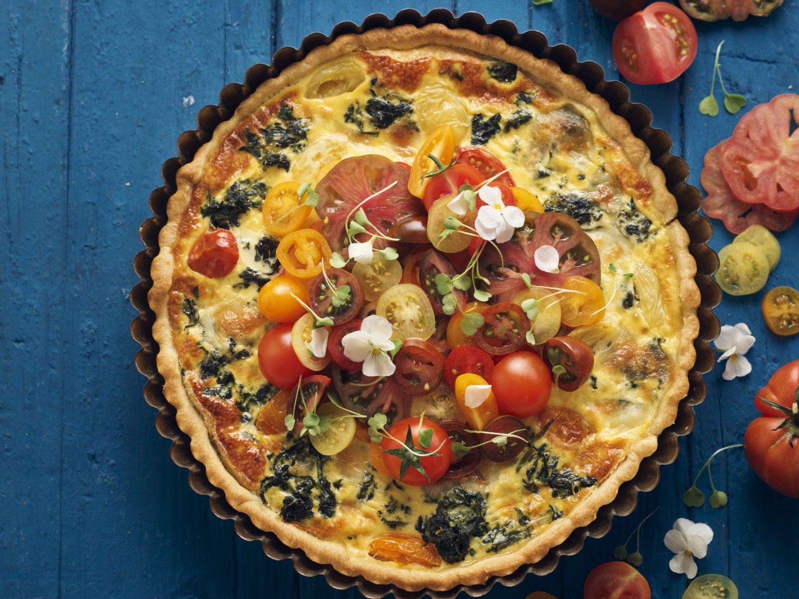 Quiche de Mozarela, Espinafres e Tomate